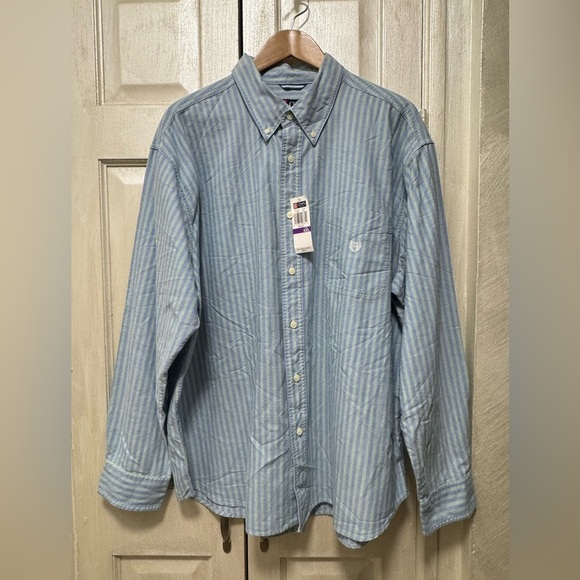 Chaps Men’s XXL Basic Blue/Green Striped Long Sleeve Cotton Button Downn Shirt - Picture 1 of 10